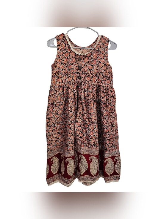 Dresses & Skirts - Vintage Paisley Floral Midi Dress Sleeveless Boho Lace Trim Multicolor Pattern